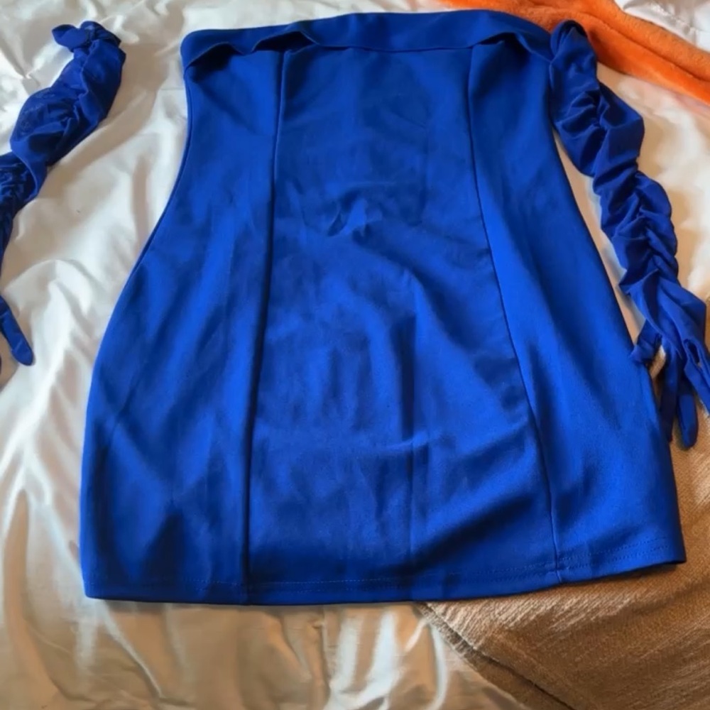 Blue dress with matching gloves